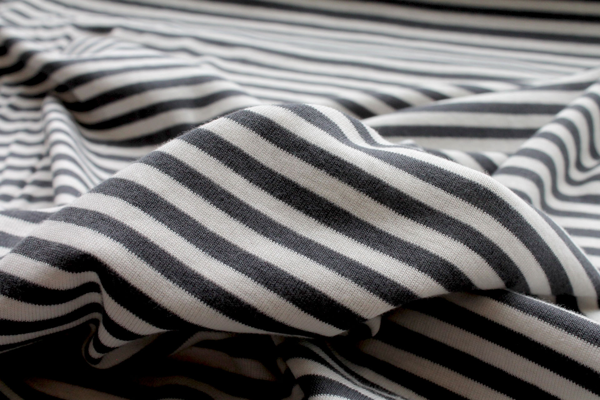 Grey and Off White Stripe Jersey fabric