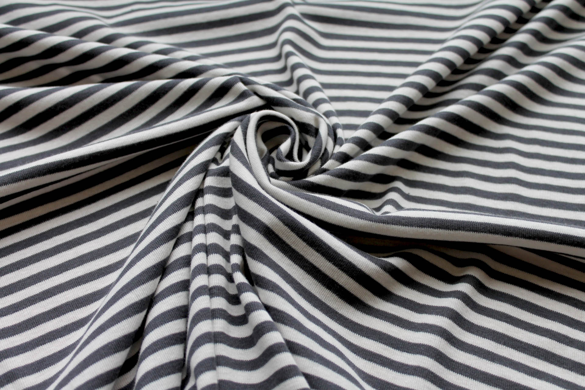 Grey and Off White Stripe Jersey fabric, image 5 of 6