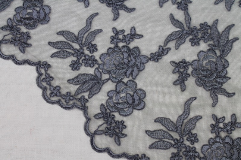 Corded Embroidered Floral Tulle - Mid Grey - Double Scallop fabric, image 2 of 8