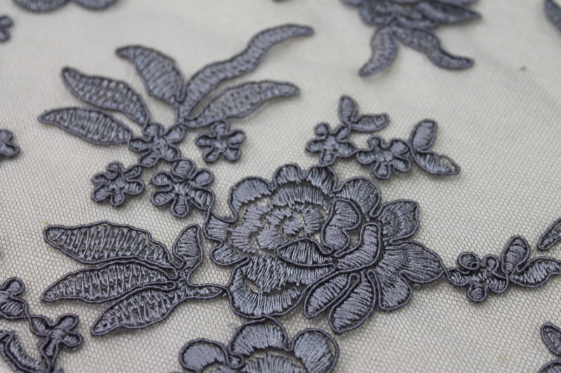 Corded Embroidered Floral Tulle - Mid Grey - Double Scallop fabric, image 5 of 8