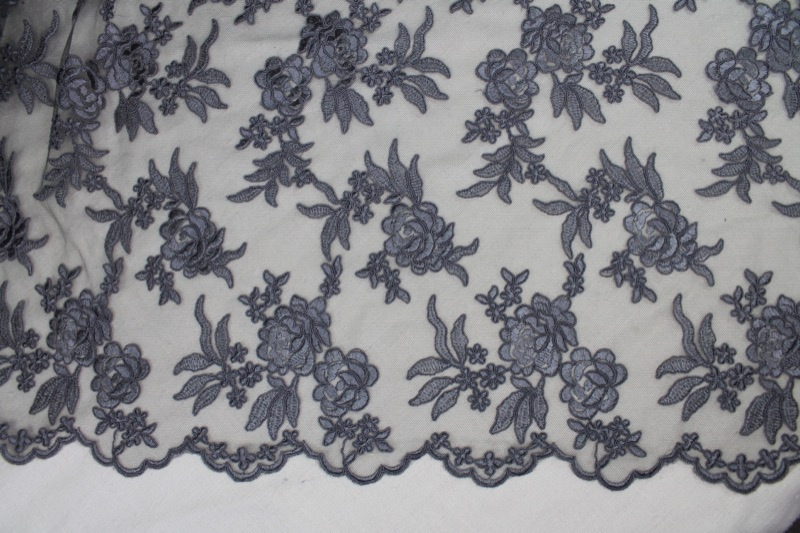 Corded Embroidered Floral Tulle - Mid Grey - Double Scallop fabric, image 8 of 8