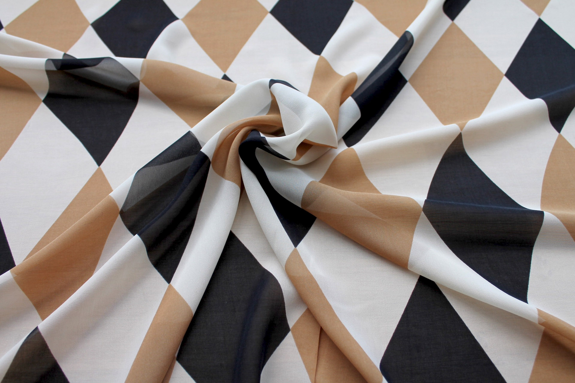Harlequin Print Silk Chiffon - Cream, Black and Caramel fabric