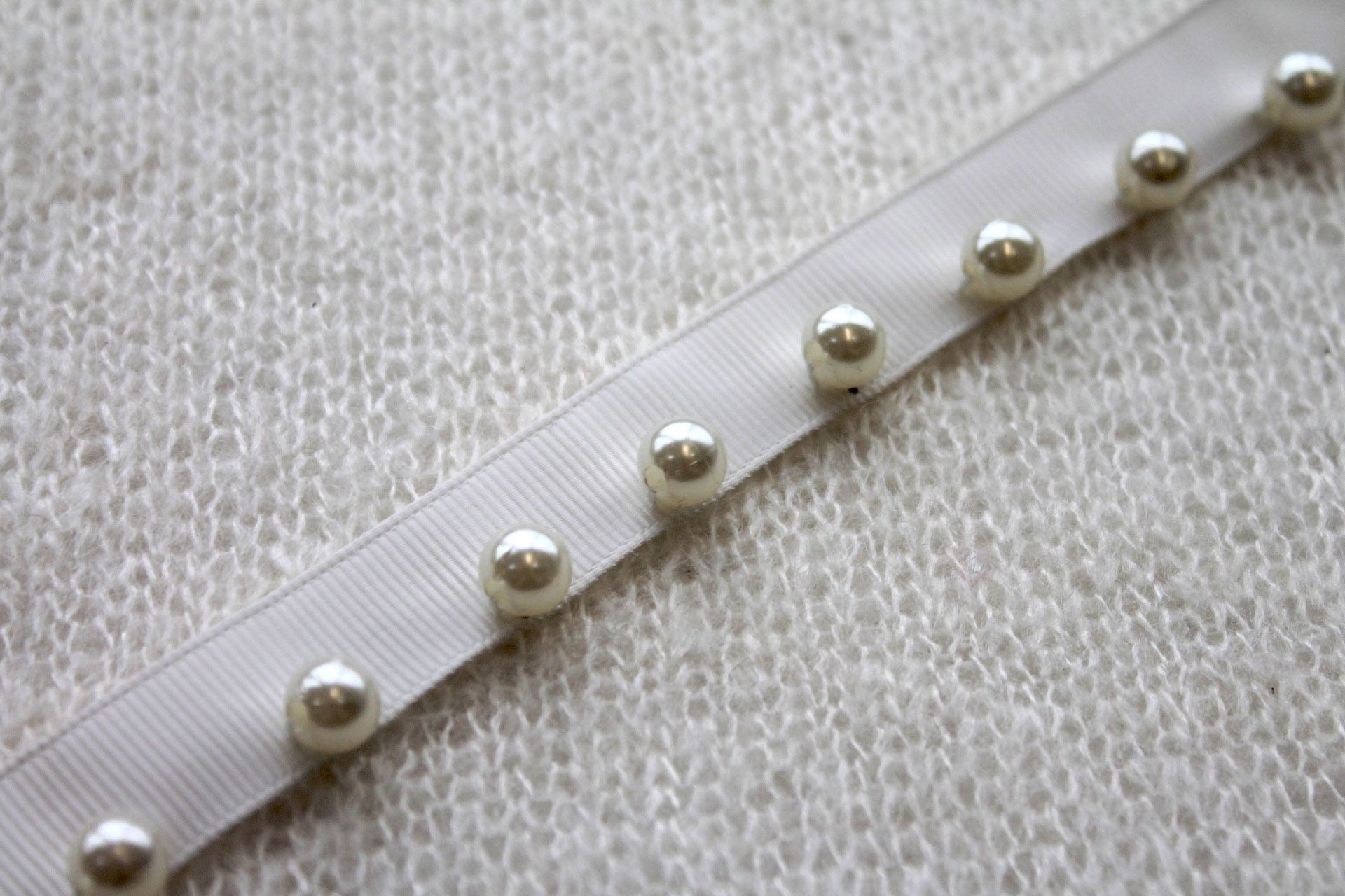 Ivory Grosgrain Ribbon with Creamy Ivory pearls trim