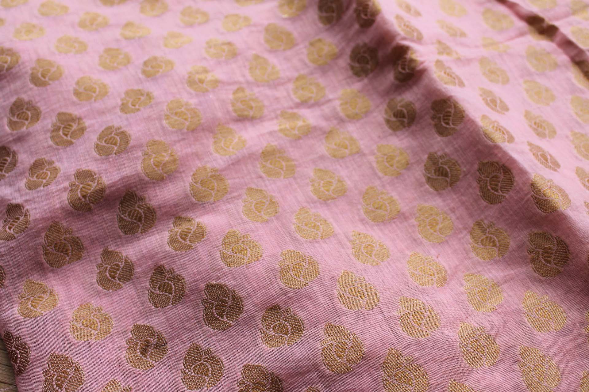 Indian Cotton Brocade - Pink / Gold - 1.9m Piece fabric, image 2 of 4