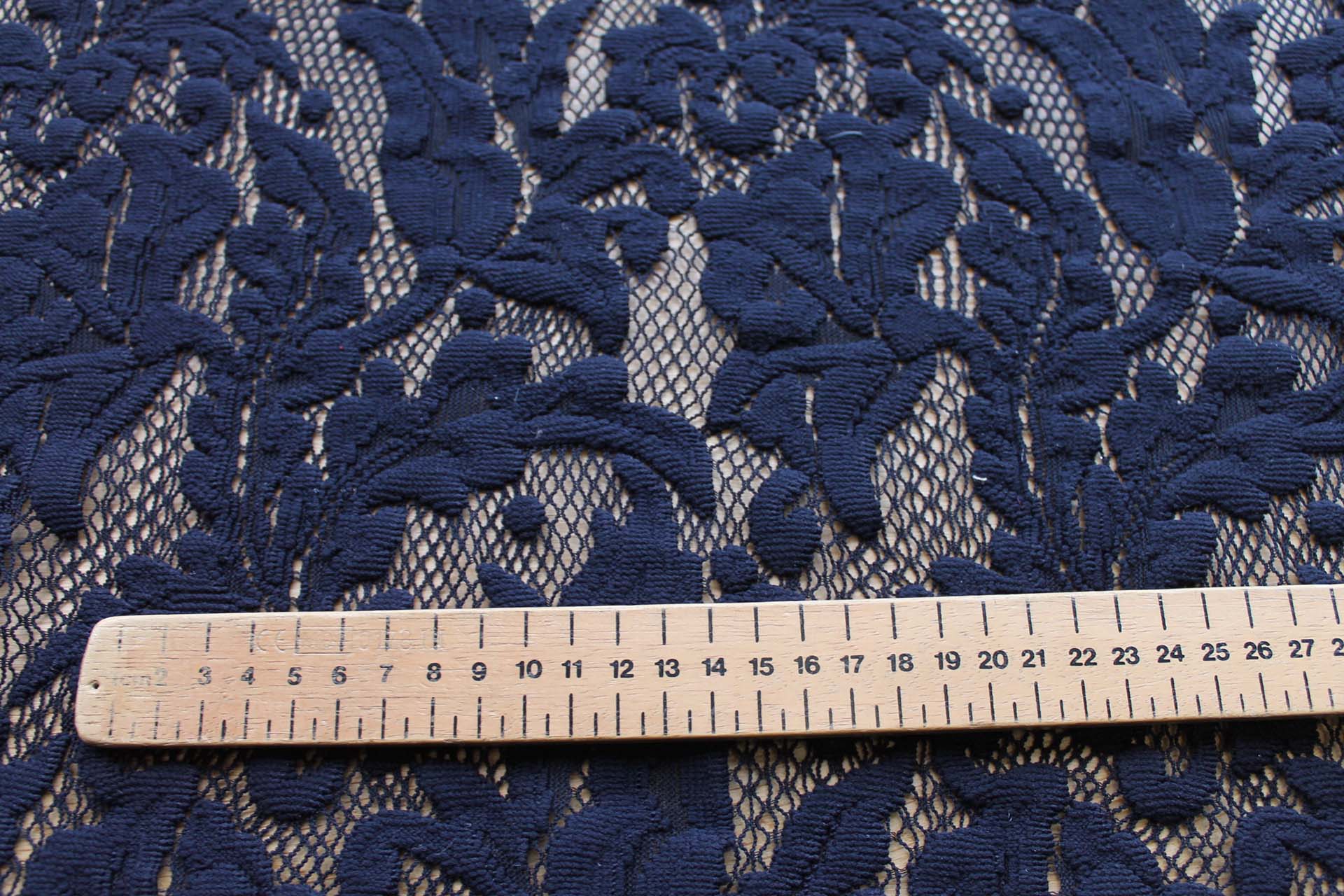 Navy Swirl Lace on Fishnet fabric, image 2 of 4