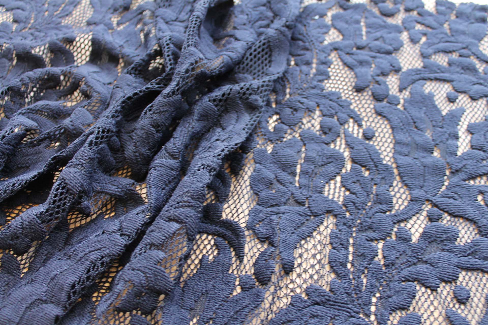 Navy Swirl Lace on Fishnet fabric, image 3 of 4