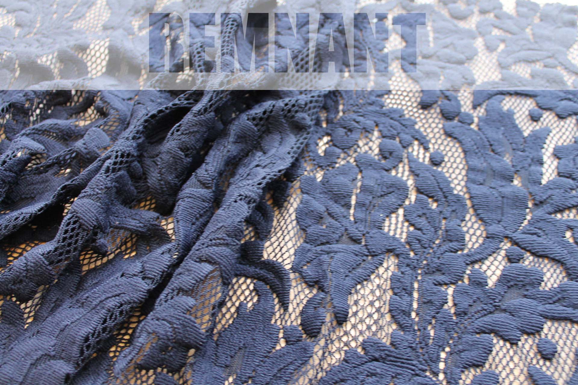 Navy Swirl Lace on Fishnet - 0.3m Piece fabric