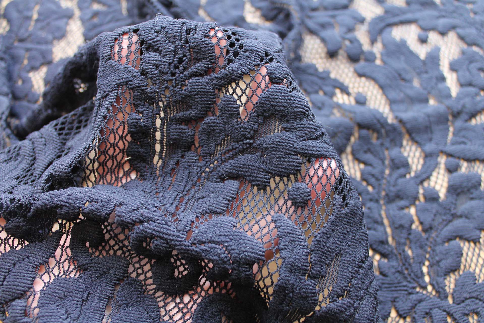Navy Swirl Lace on Fishnet fabric, image 4 of 4