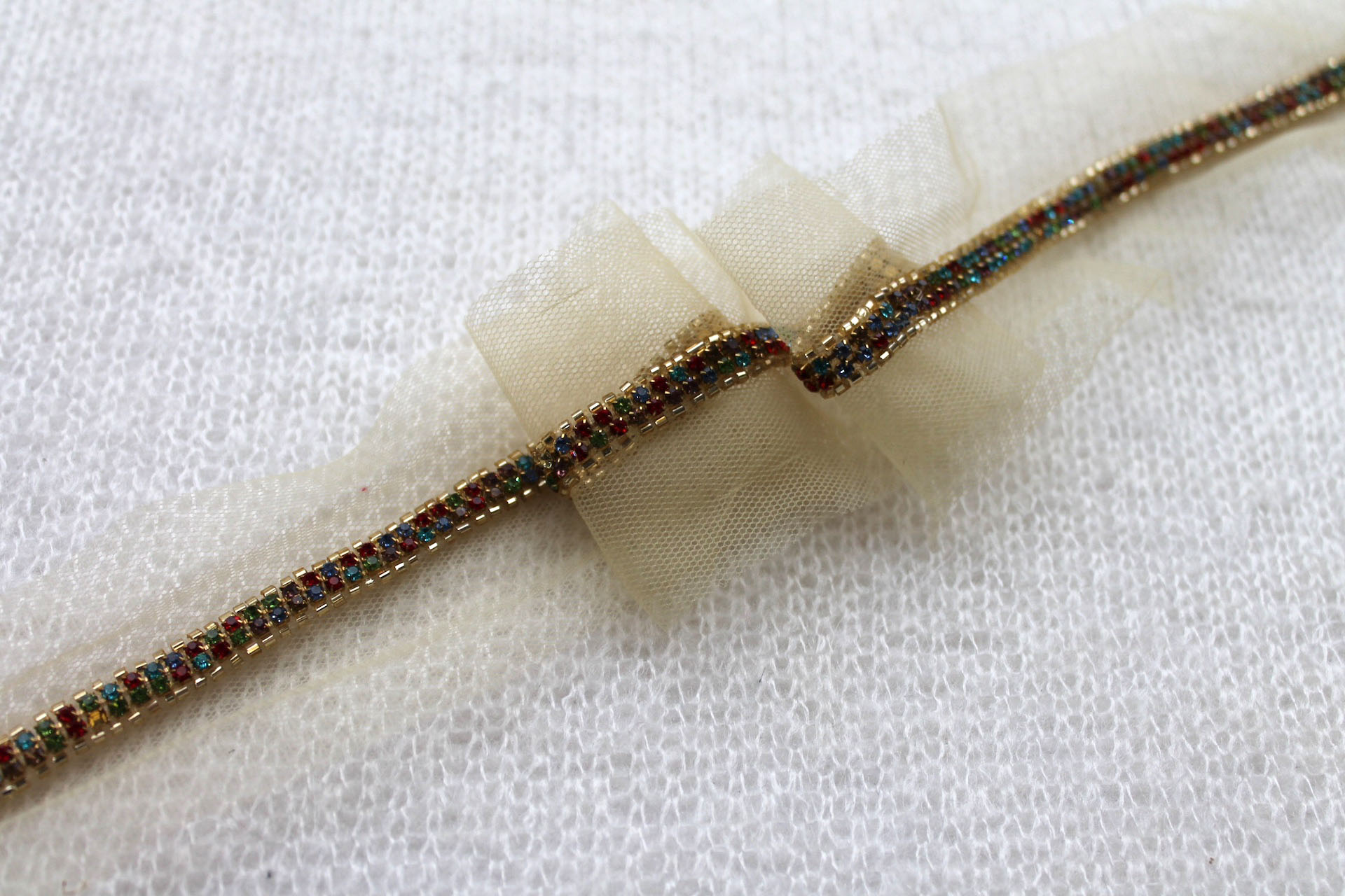 Beaded Diamanté Trim in Gold and Multi - Narrow, image 2 of 3