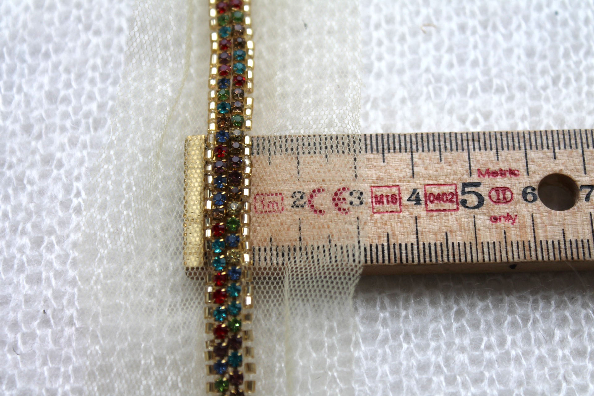 Beaded Diamanté Trim in Gold and Multi - Narrow, image 3 of 3