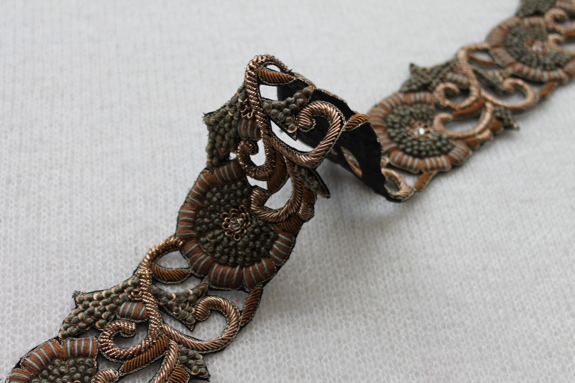 Zari Work Metallic Trim - Floral Gold, Copper & Brown, image 2 of 4