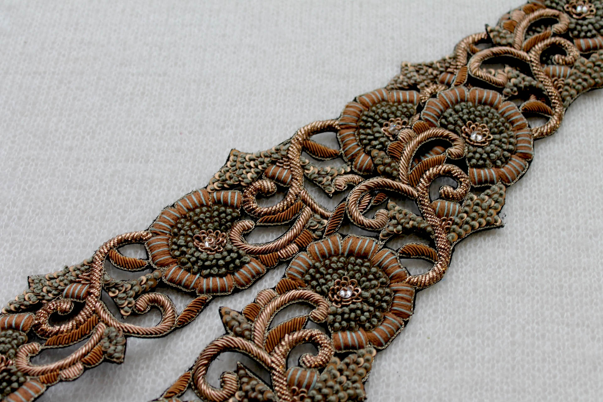 Zari Work Metallic Trim - Floral Gold, Copper & Brown, image 3 of 4