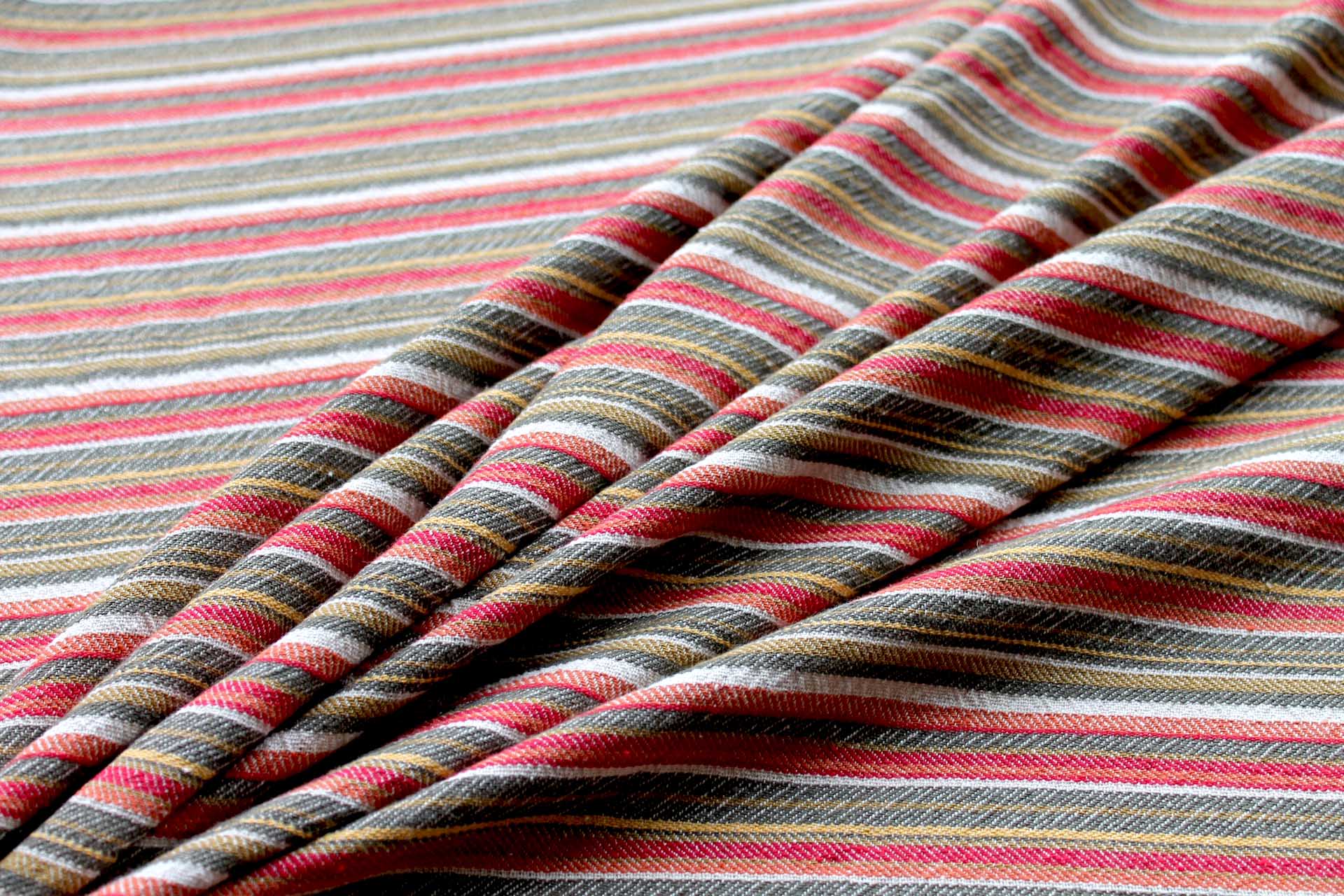 Textured Woven Cotton Stripe - Red, Orange, Yellow and Olive fabric