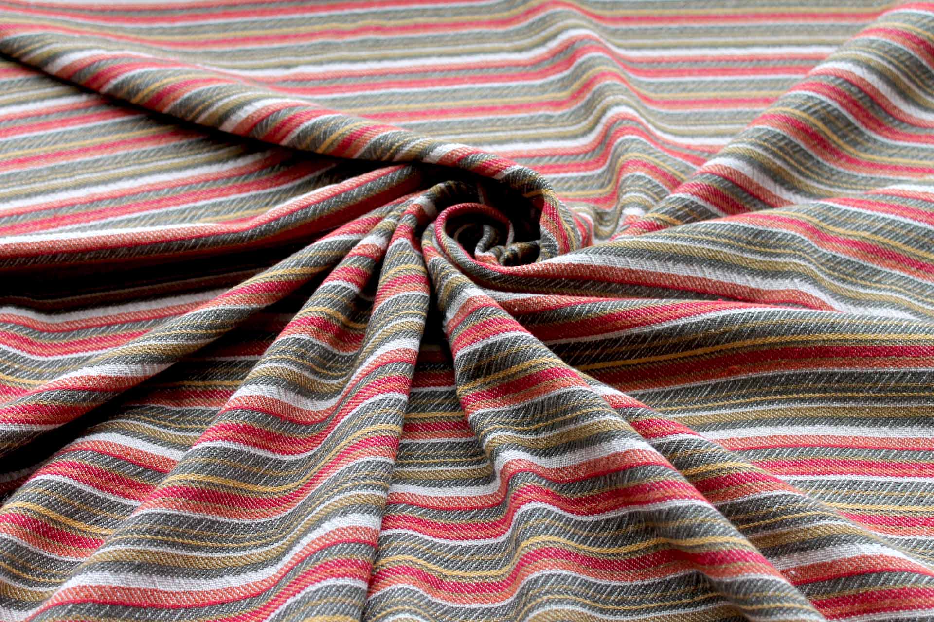 Textured Woven Cotton Stripe - Red, Orange, Yellow and Olive fabric, image 3 of 7