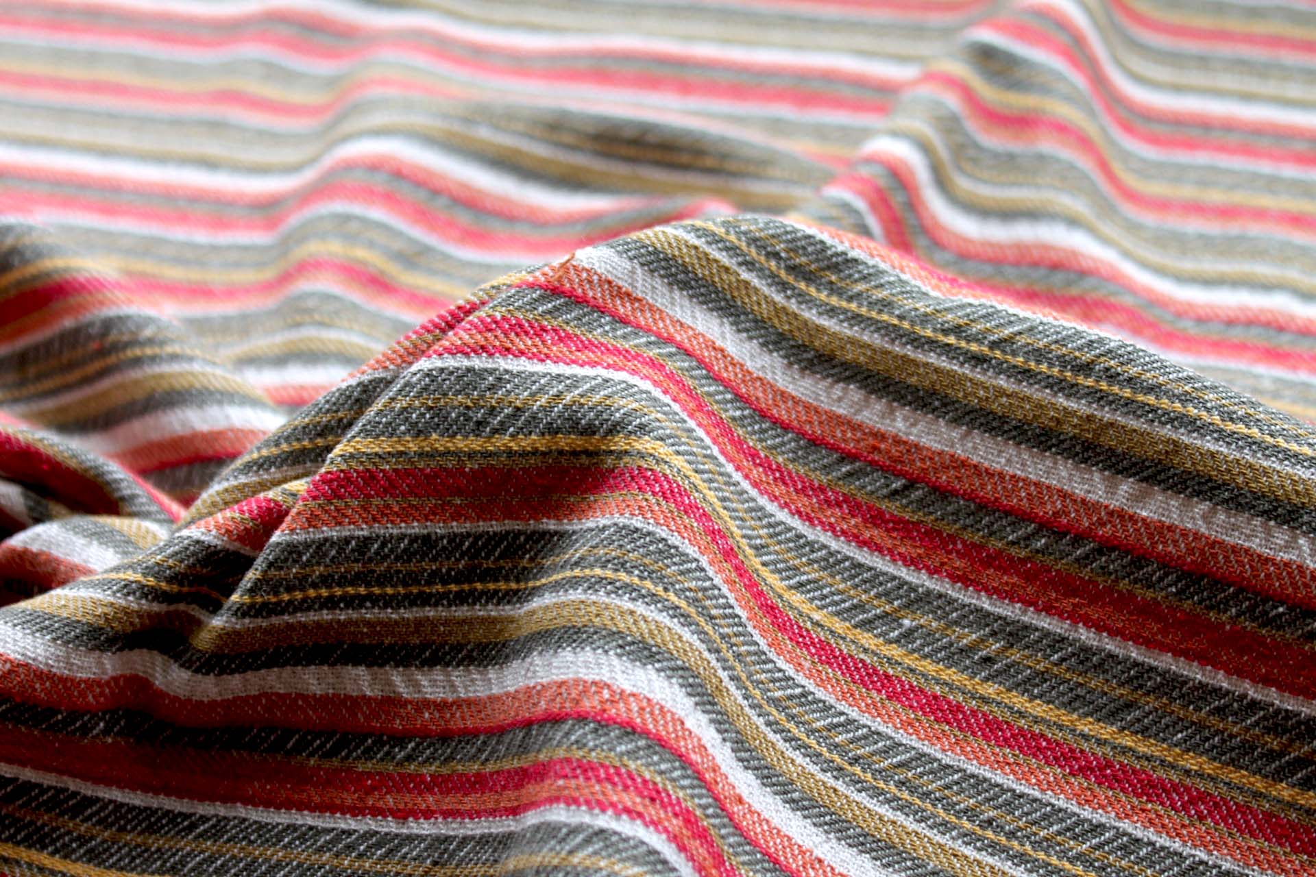 Textured Woven Cotton Stripe - Red, Orange, Yellow and Olive fabric, image 4 of 7