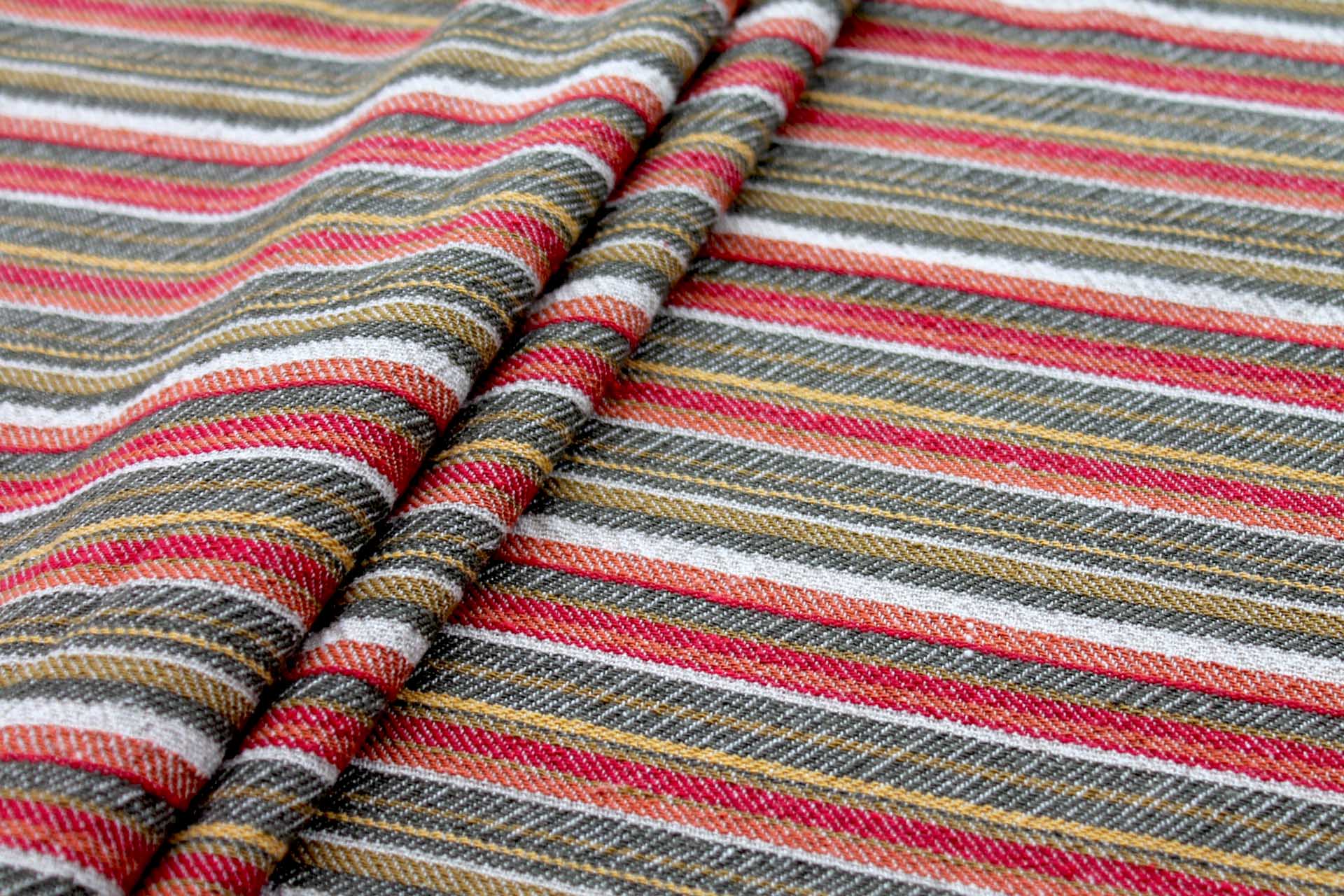 Textured Woven Cotton Stripe - Red, Orange, Yellow and Olive fabric, image 6 of 7