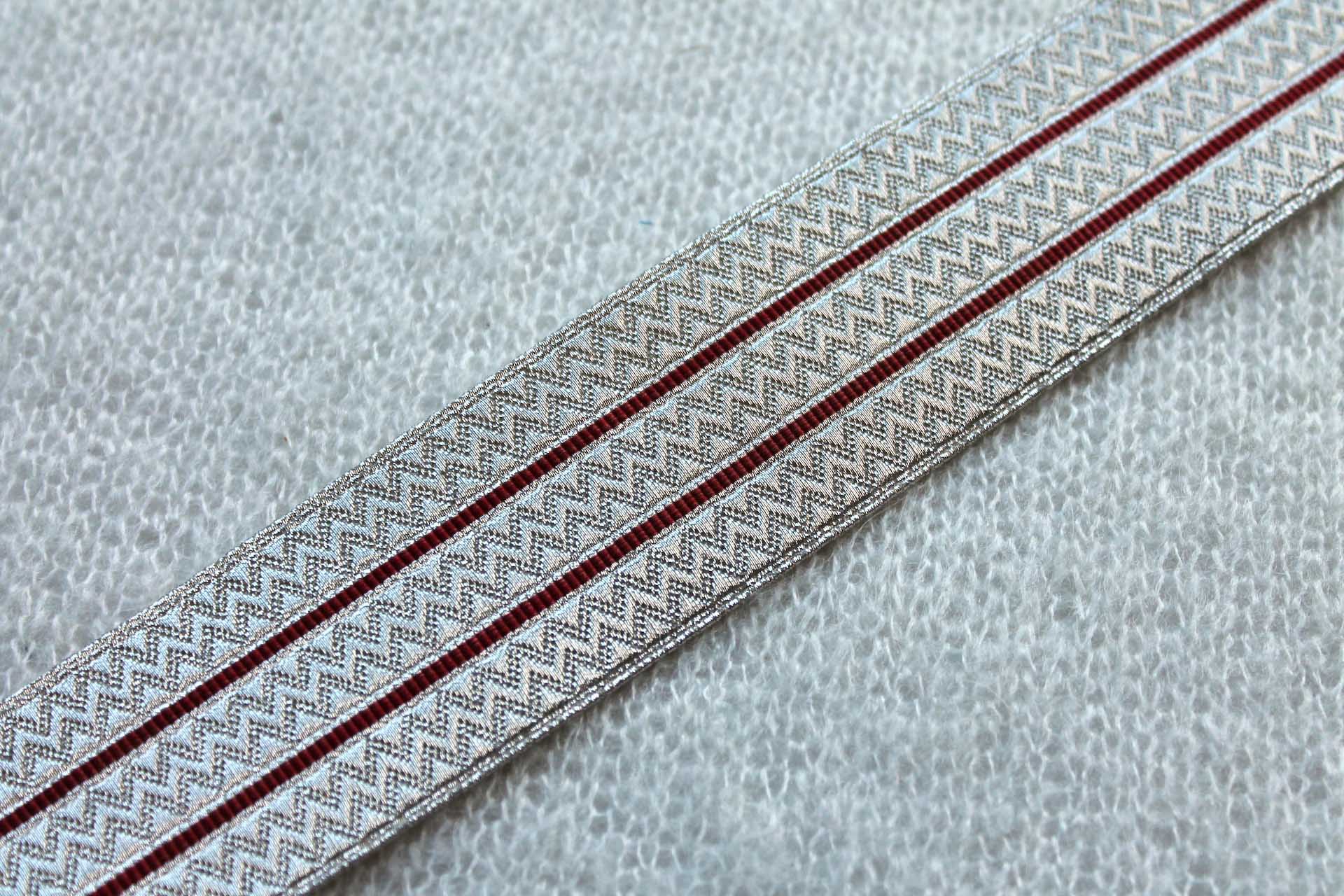 Silver Zig-Zag "Guards Lace" Braid with Red Stripes - Large trim