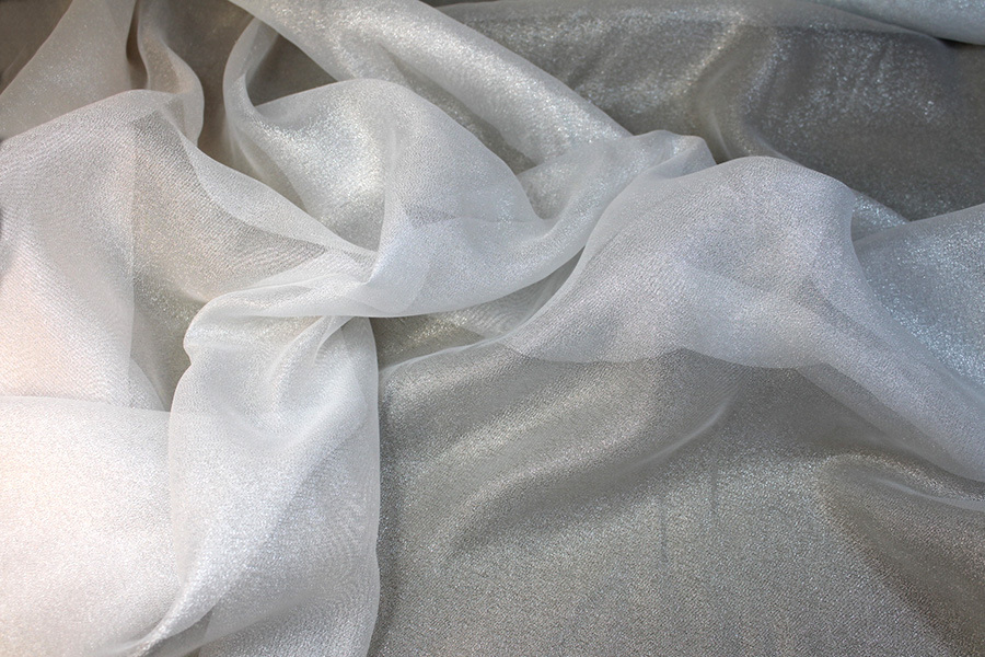 Sheer Loose Weave Organza - Metallic Silver Ivory fabric, image 4 of 6