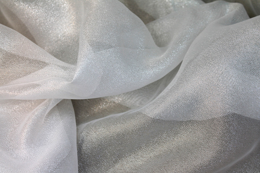 Sheer Loose Weave Organza - Metallic Silver Ivory fabric, image 3 of 6