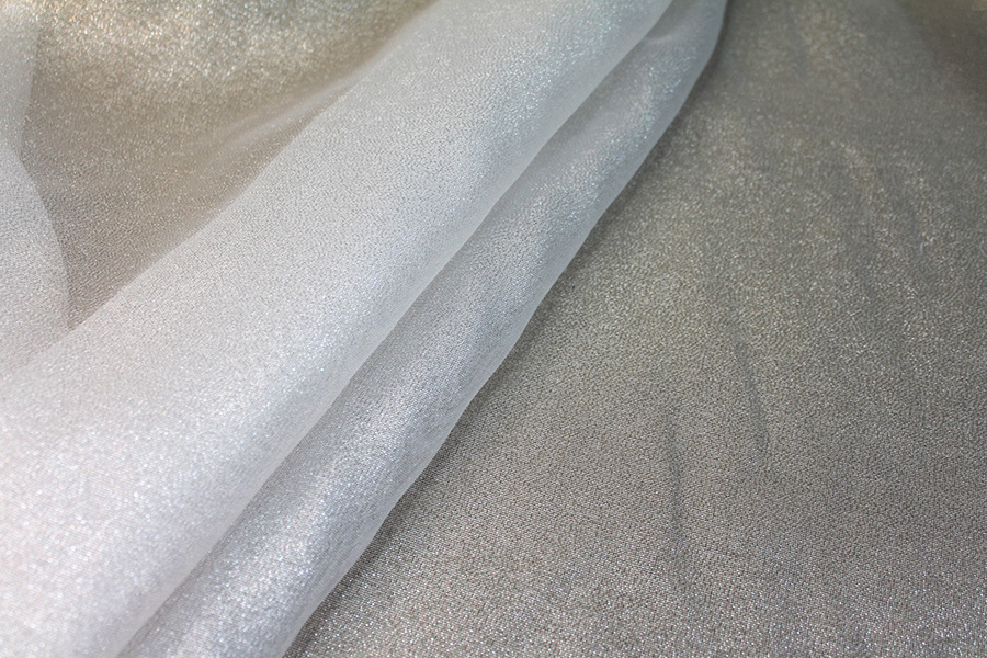 Sheer Loose Weave Organza - Metallic Silver Ivory fabric, image 2 of 6