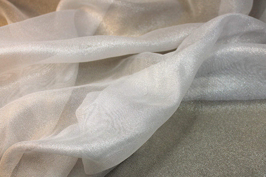 Sheer Loose Weave Organza - Metallic Silver Ivory fabric, image 6 of 6