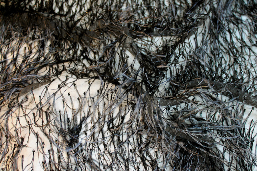 Beads and Ostrich Feathers on Tulle - Black fabric, image 2 of 4