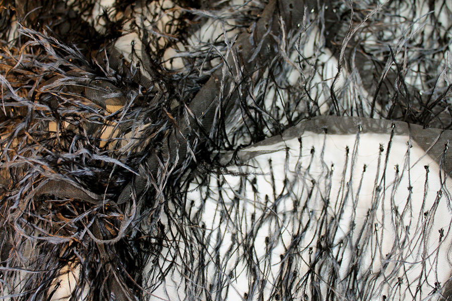 Beads and Ostrich Feathers on Tulle - Black fabric, image 4 of 4