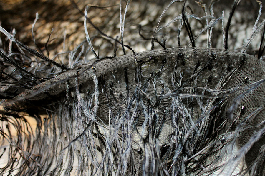 Beads and Ostrich Feathers on Tulle - Black fabric, image 3 of 4