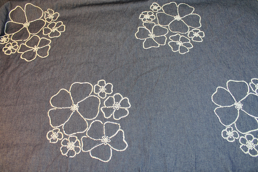 Beaded European Denim - White on Mid Blue fabric, image 2 of 7