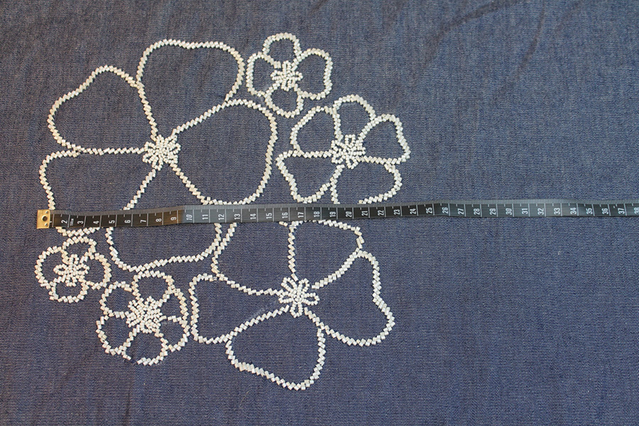 Beaded European Denim - White on Mid Blue fabric, image 6 of 7