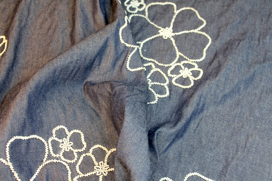 Beaded European Denim - White on Mid Blue fabric, image 5 of 7