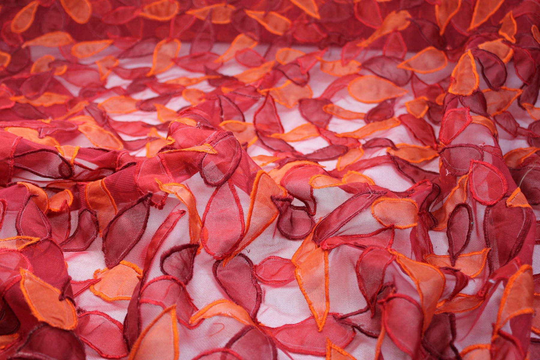 Organza Teardrop Applique on Tulle - Red / Orange fabric, image 2 of 5