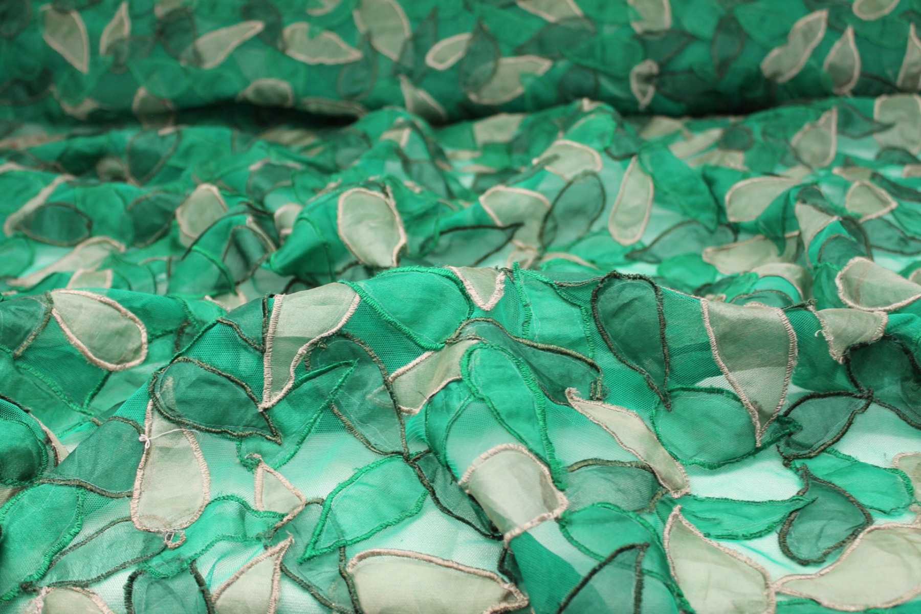 Organza Teardrop Applique on Tulle - Greens fabric, image 3 of 7