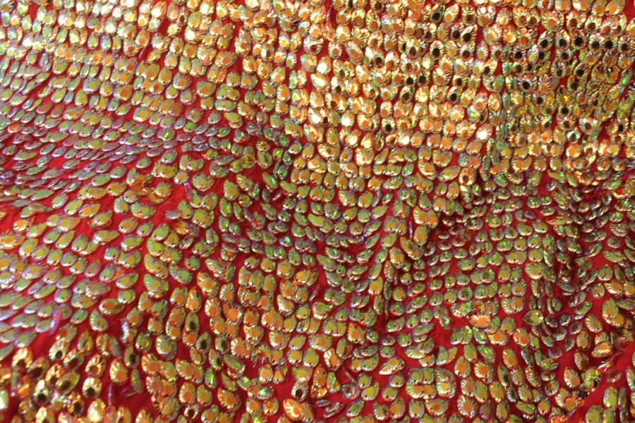 Dragon Scale Sequin in Iridescent Red On Silk Chiffon fabric, image 2 of 7