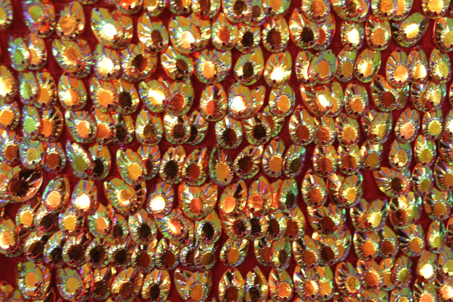 Dragon Scale Sequin in Iridescent Red On Silk Chiffon fabric, image 3 of 7
