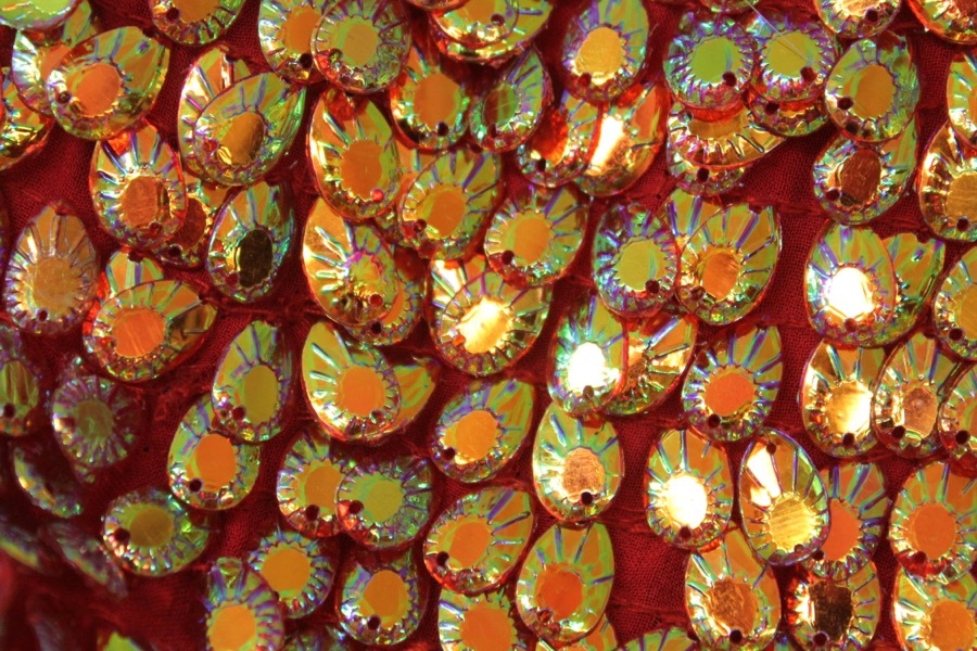 Dragon Scale Sequin in Iridescent Red On Silk Chiffon fabric, image 5 of 7