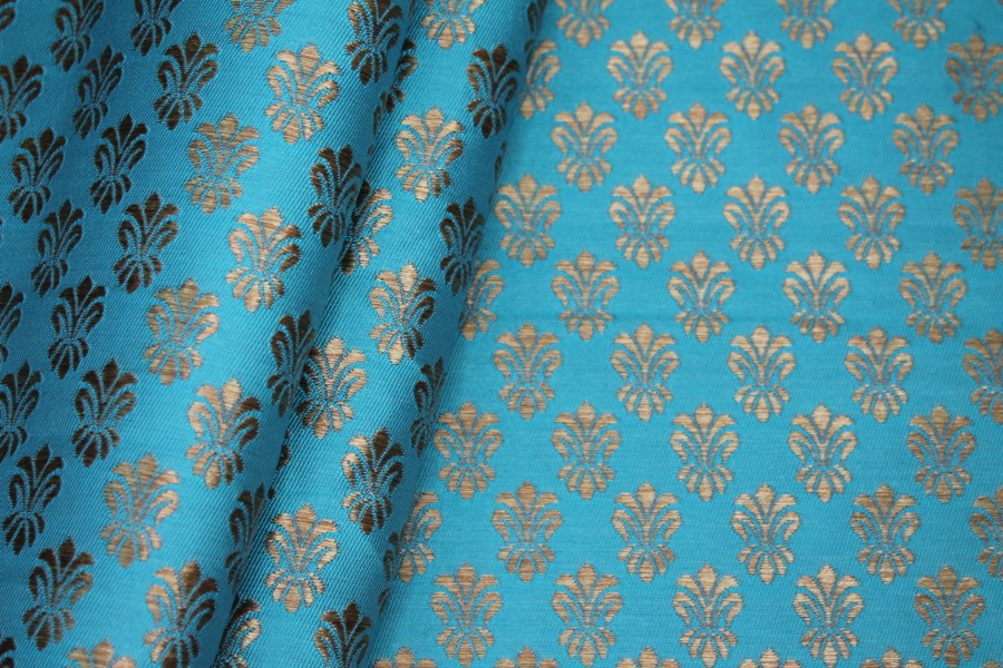 Fleur-de-lys Style Brocade - Turquoise fabric, image 2 of 7