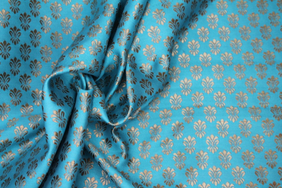 Fleur-de-lys Style Brocade - Turquoise fabric, image 3 of 7