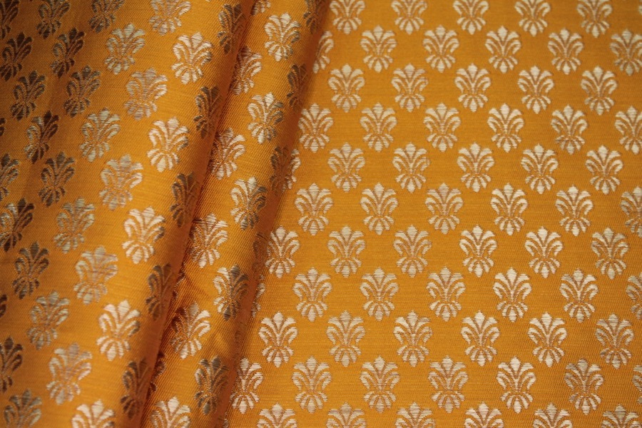 Fleur-de-lys Style Brocade - Saffron Yellow fabric, image 2 of 6