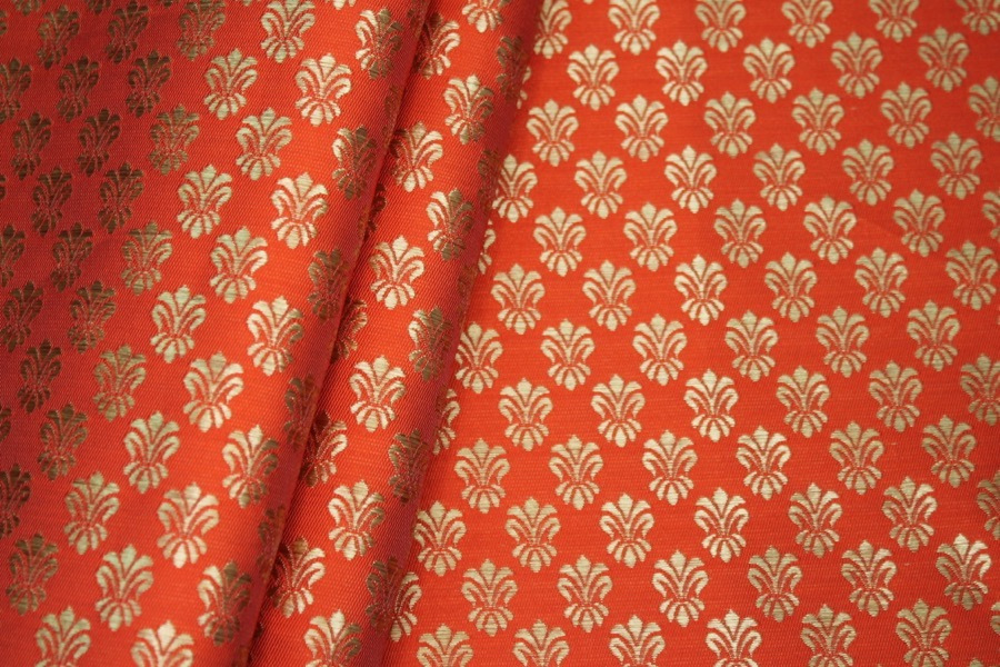 Fleur-de-lys Style Brocade - Orange fabric, image 2 of 7