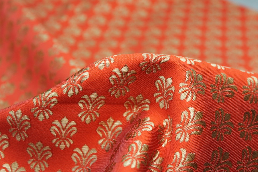 Fleur-de-lys Style Brocade - Orange fabric, image 5 of 7