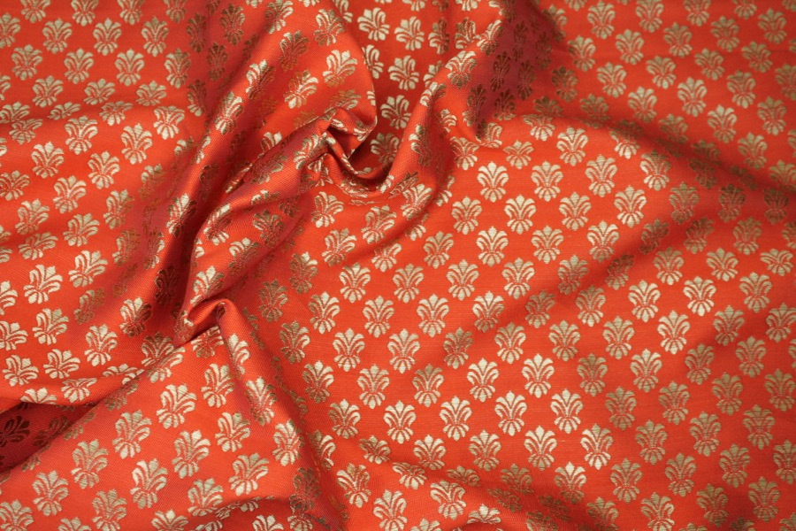 Fleur-de-lys Style Brocade - Orange fabric, image 6 of 7