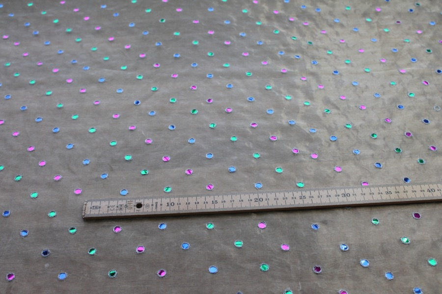 Silk Metal Organza - Silver with Multi Coloured Mirrors fabric, image 5 of 7
