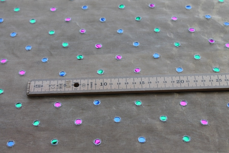 Silk Metal Organza - Silver with Multi Coloured Mirrors fabric, image 6 of 7
