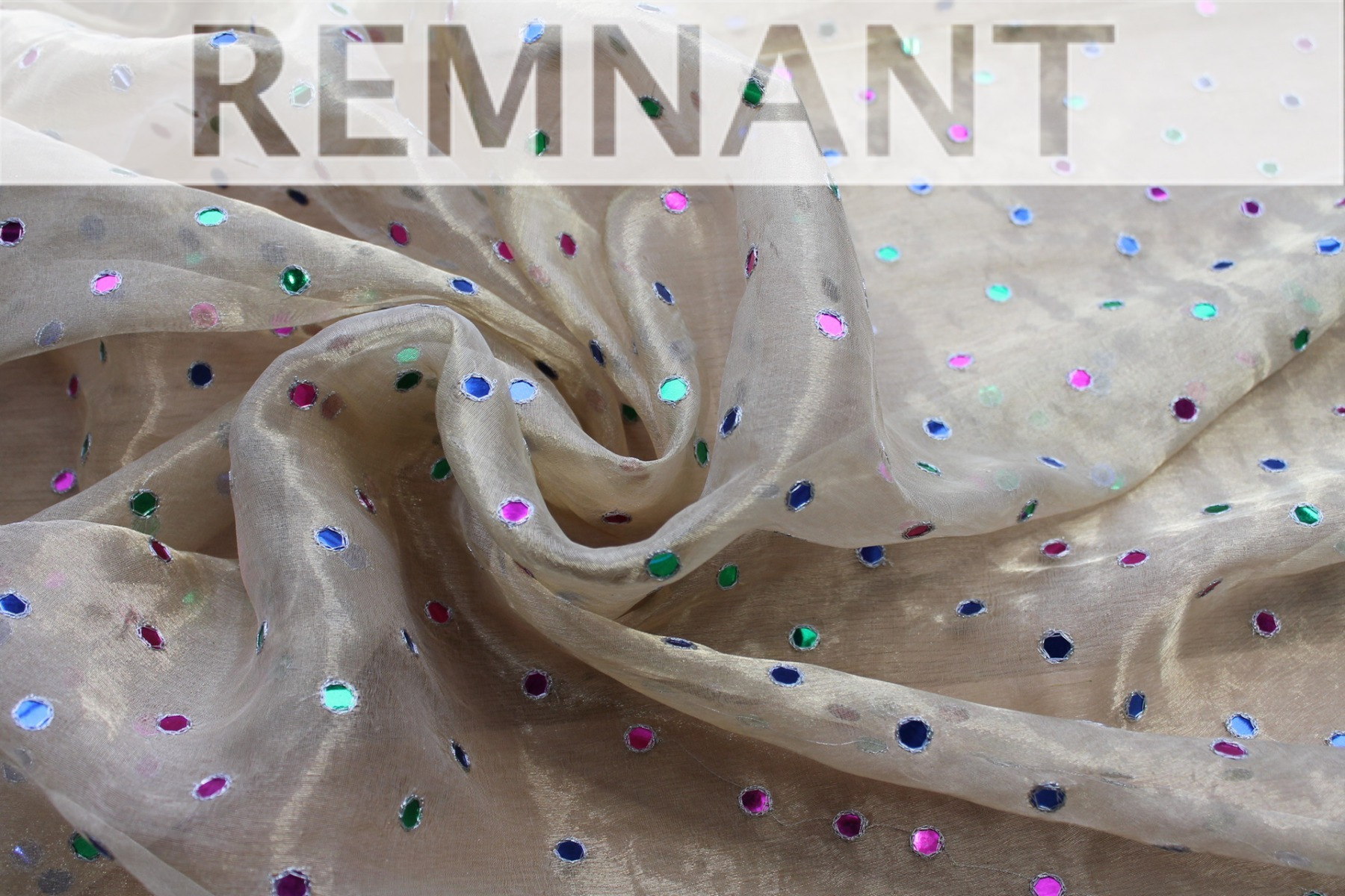 Silk Metal Organza - Gold with Multi Coloured Mirrors fabric, image 7 of 7