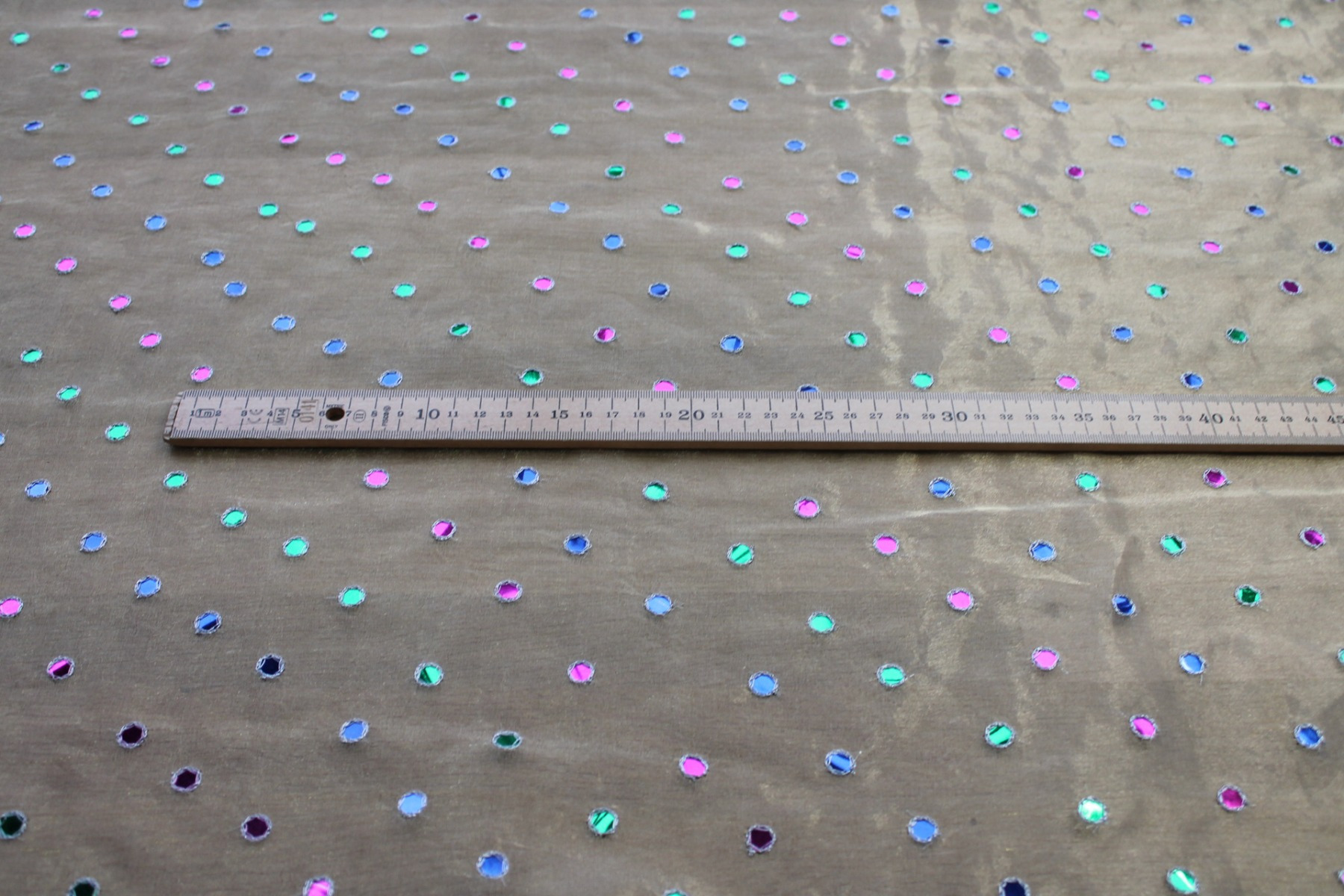 Silk Metal Organza - Gold with Multi Coloured Mirrors fabric, image 5 of 7