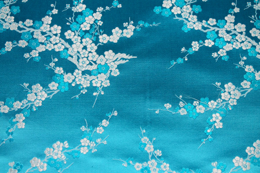 Chinese Brocade - Turquoise and White Cherry Blossom fabric, image 4 of 6