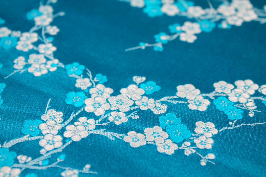 Chinese Brocade - Turquoise and White Cherry Blossom fabric, image 6 of 6