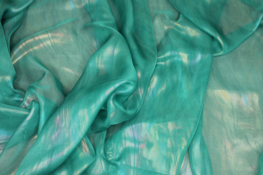 Foil Printed Chiffon - Turquoise Oil Slick fabric, image 2 of 5
