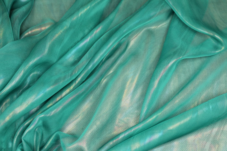 Foil Printed Chiffon - Turquoise Oil Slick fabric, image 3 of 5
